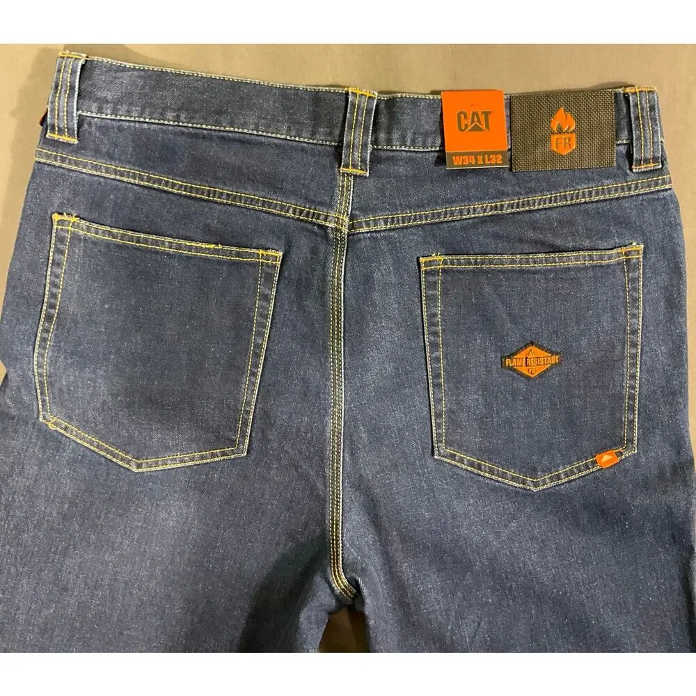 NWT Men's CAT CA 2 Dark Stone Denim Work Jeans 34X32 Stretch Flame Resistant $99